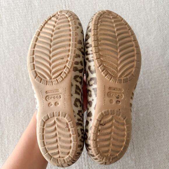 Crocs Cream + Brown Cheetah Print Kadee Ballet Flat Shoe Size 10 Animal Print - Picture 6 of 7